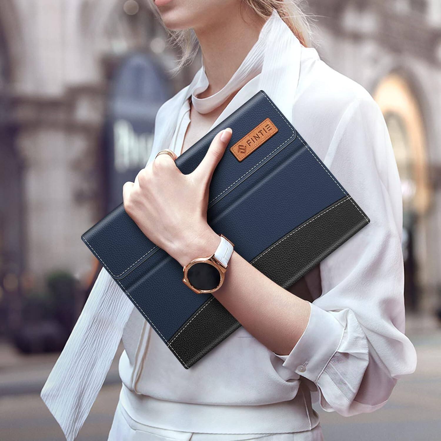Alt View 3. Fintie - Portfolio Case for Samsung Galaxy Tab S8+ / S7+ / S7 FE 12.4 Inch, Multiple Angles Business Cover with Pocket - Navy.