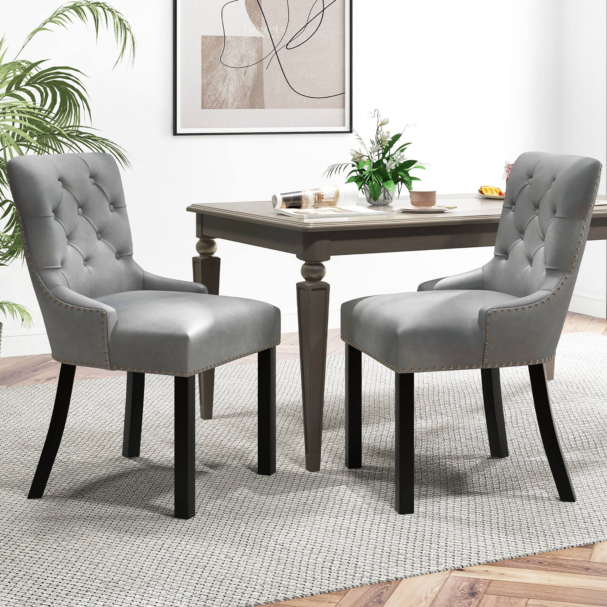 Alt View 1. Gymax - Gymax Upholstered Dining Chairs Set of 2 w/ Rubber Wood Legs Padded Seat Nailhead Trim Gray - Gray.