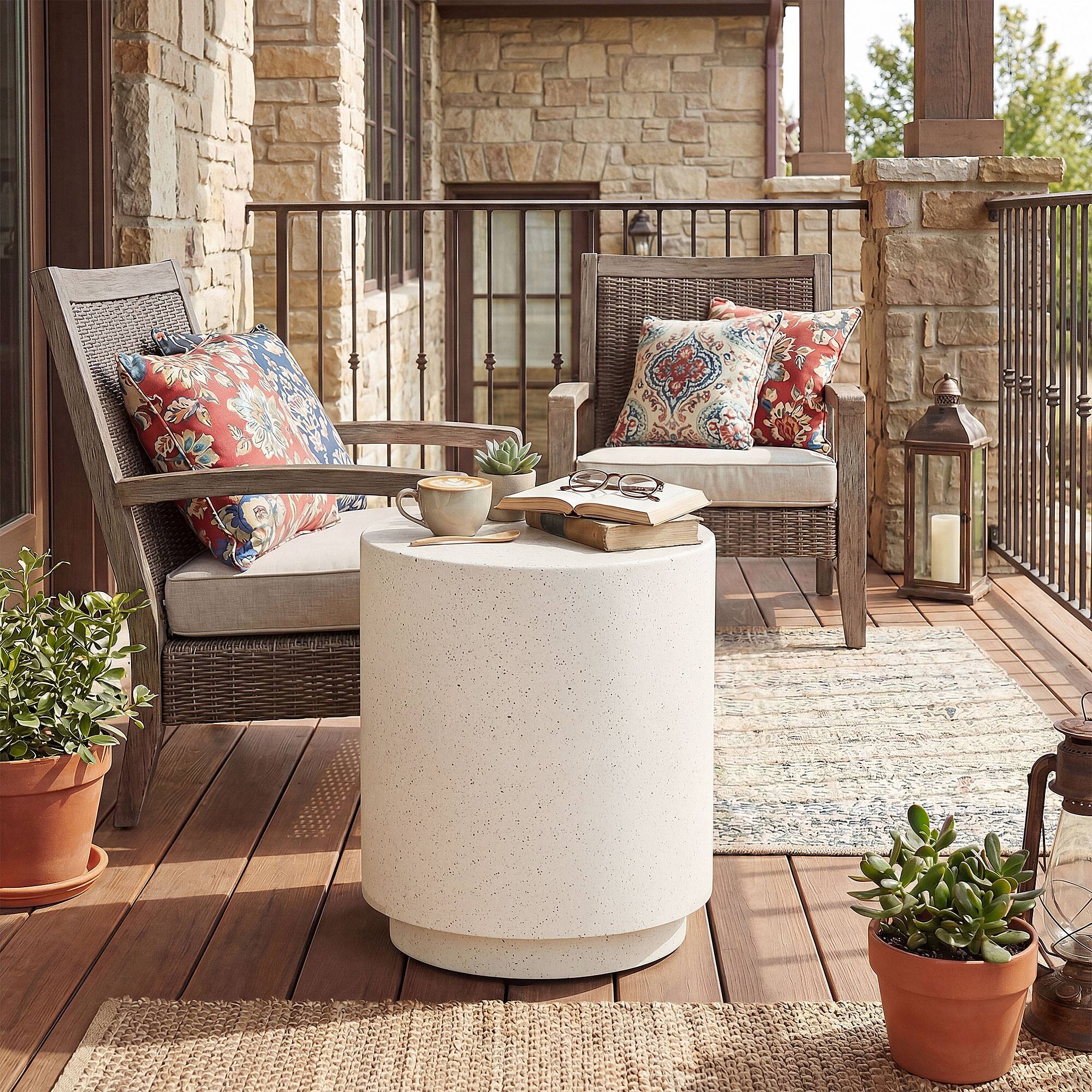 Alt View 1. Homcom - Accent Table with Concrete Finish Round Side Table - Light Yellow.
