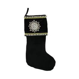 CC Christmas Decor - 22" and Gold Trimmed Jewel Christmas Stocking - Black