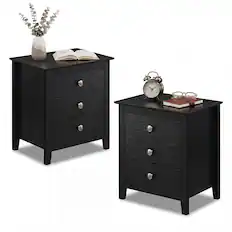 Front. Costway - Costway 2 PCS Nightstand, Farmhouse 3-Drawer Night Stand with Wood Grain Accents Sleek Knobs - Black.