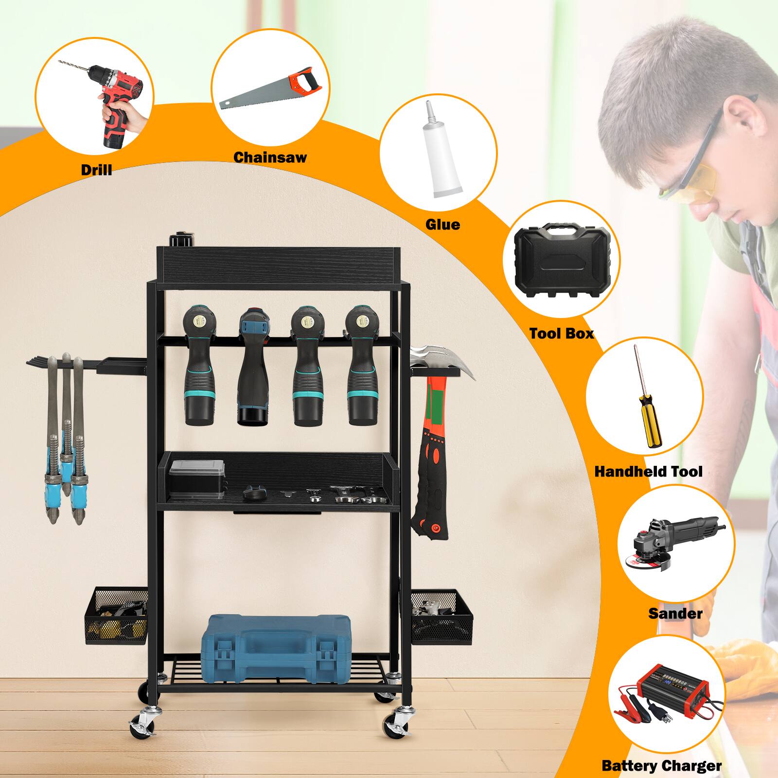 Drill, Chainsaw, Glue, Tool Box, Handheld Tool, Sander, Battery Charger