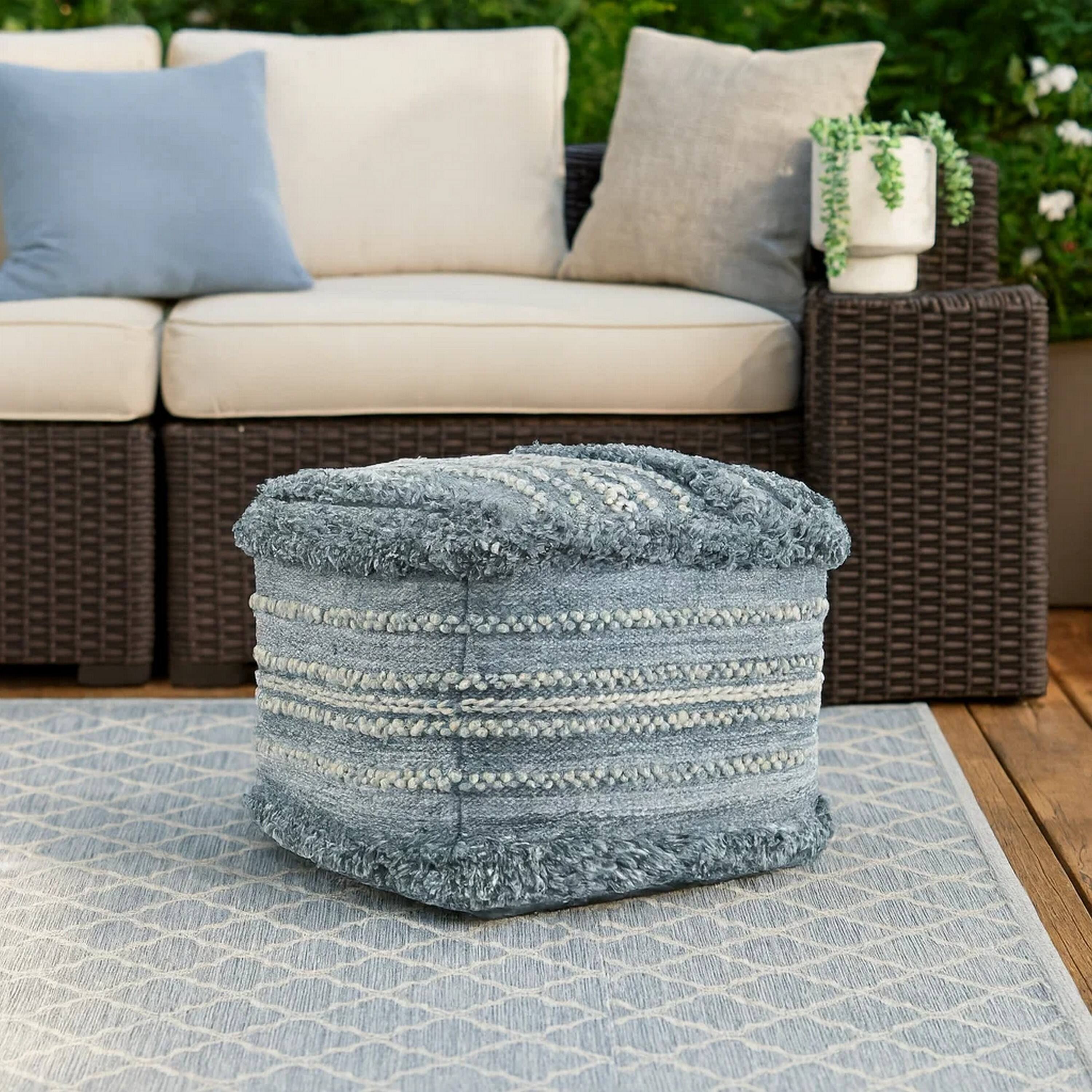 Alt View 2. Manhattan Lane - Square Ottoman Pouf, 18 Inch Blue Polyester, Boho Knitted Texture - Blue.