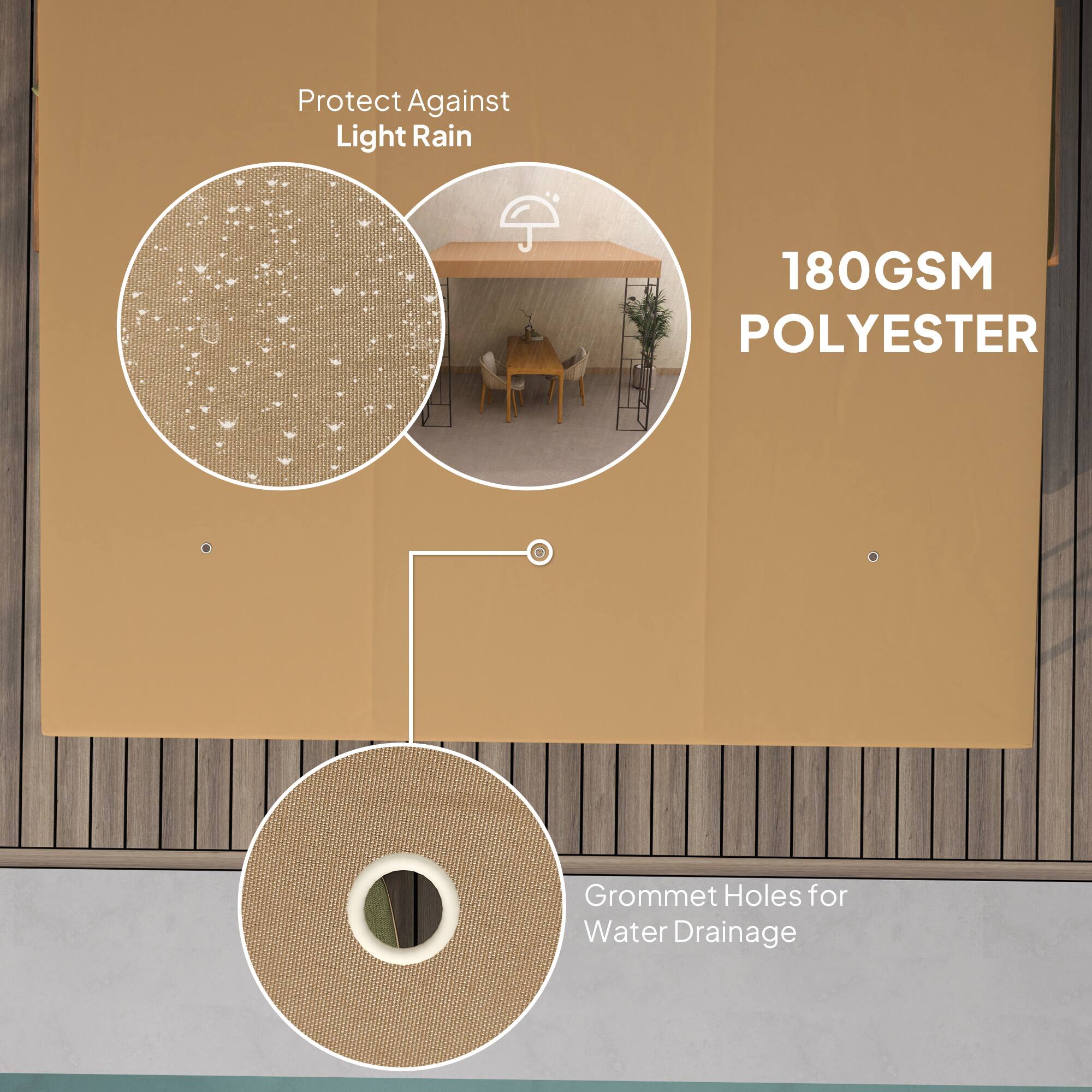 Protect Against Light Rain, 180GSM POLYESTER, Grommet Holes for Water Drainage