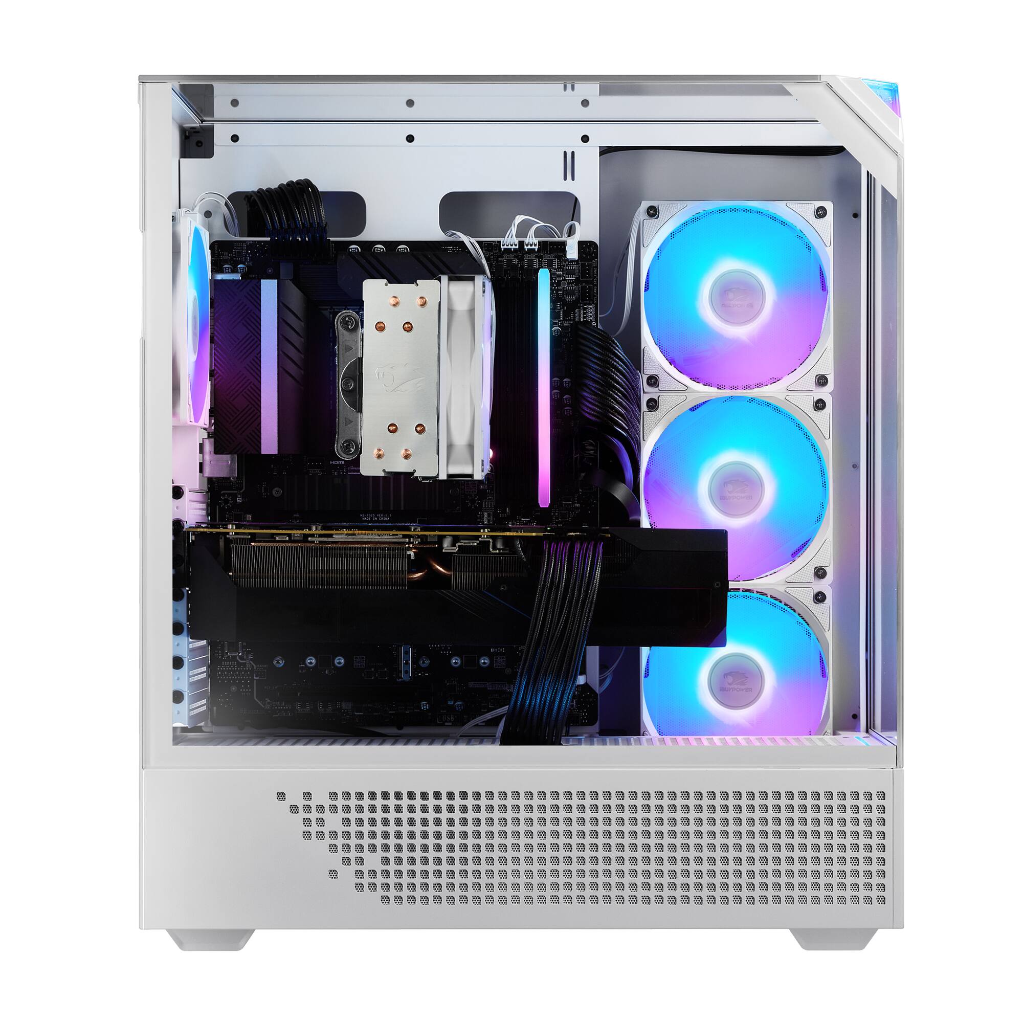 Left. iBUYPOWER - Element Gaming Desktop PC - Intel Core i7 14700F, NVIDIA RTX 5060Ti 8GB, 16GB DDR5 RGB RAM, 1TB NVMe SSD_EWI7N56T02 - White.