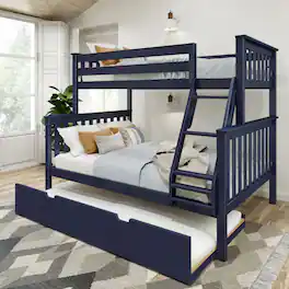 Plank+Beam - Classic Twin over Full Bunk Bed Bed + Trundle, Blue - Blue