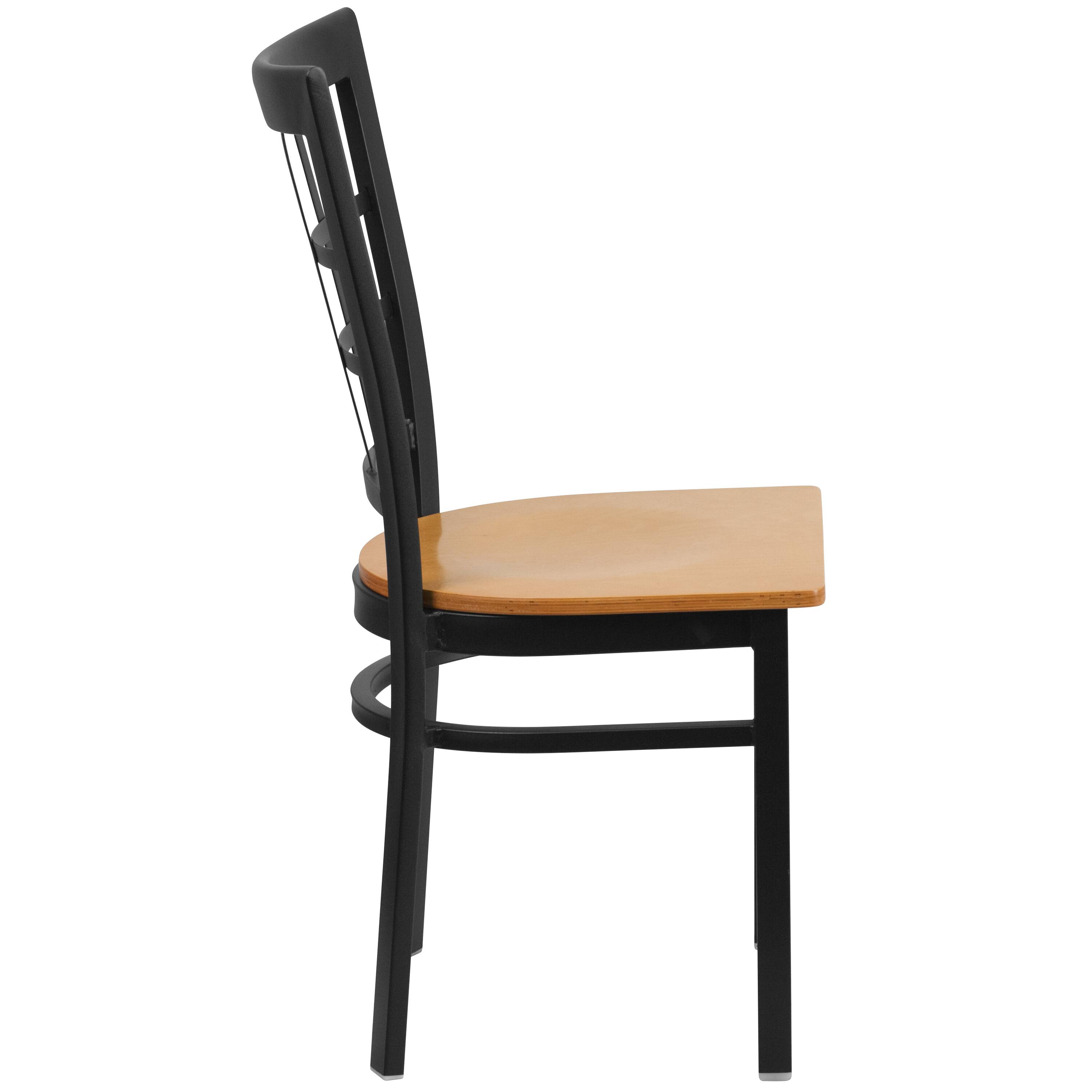 Alt View 5. Emma + Oliver - 2 Pack Window Back Metal Restaurant Chair - Natural Wood Seat/Black Metal Frame.