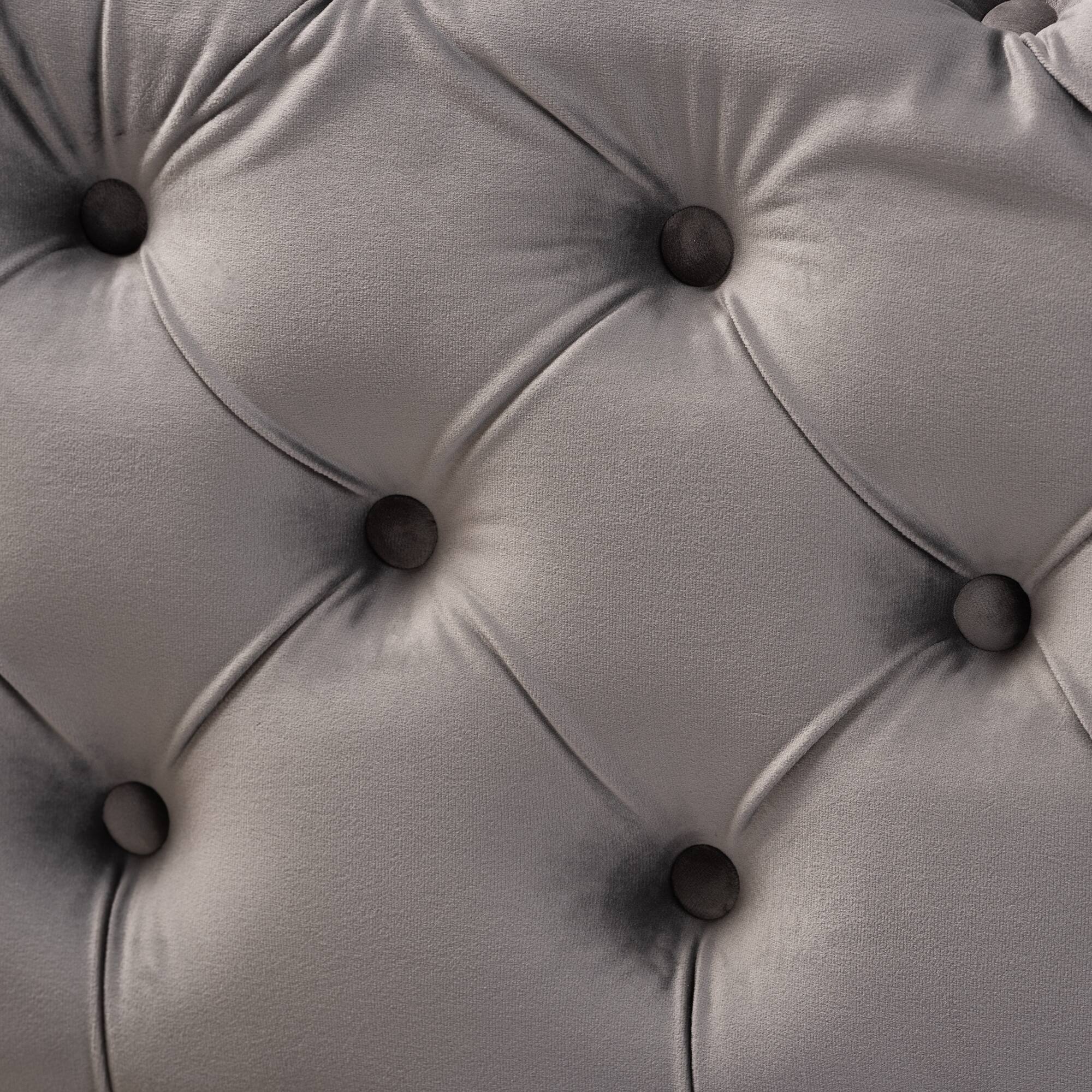 Back. Baxton Studio - Avara Glam and Luxe Velvet Fabric Upholstered Gold Finished Button Tufted Bench Ottoman - Gray/Gold.