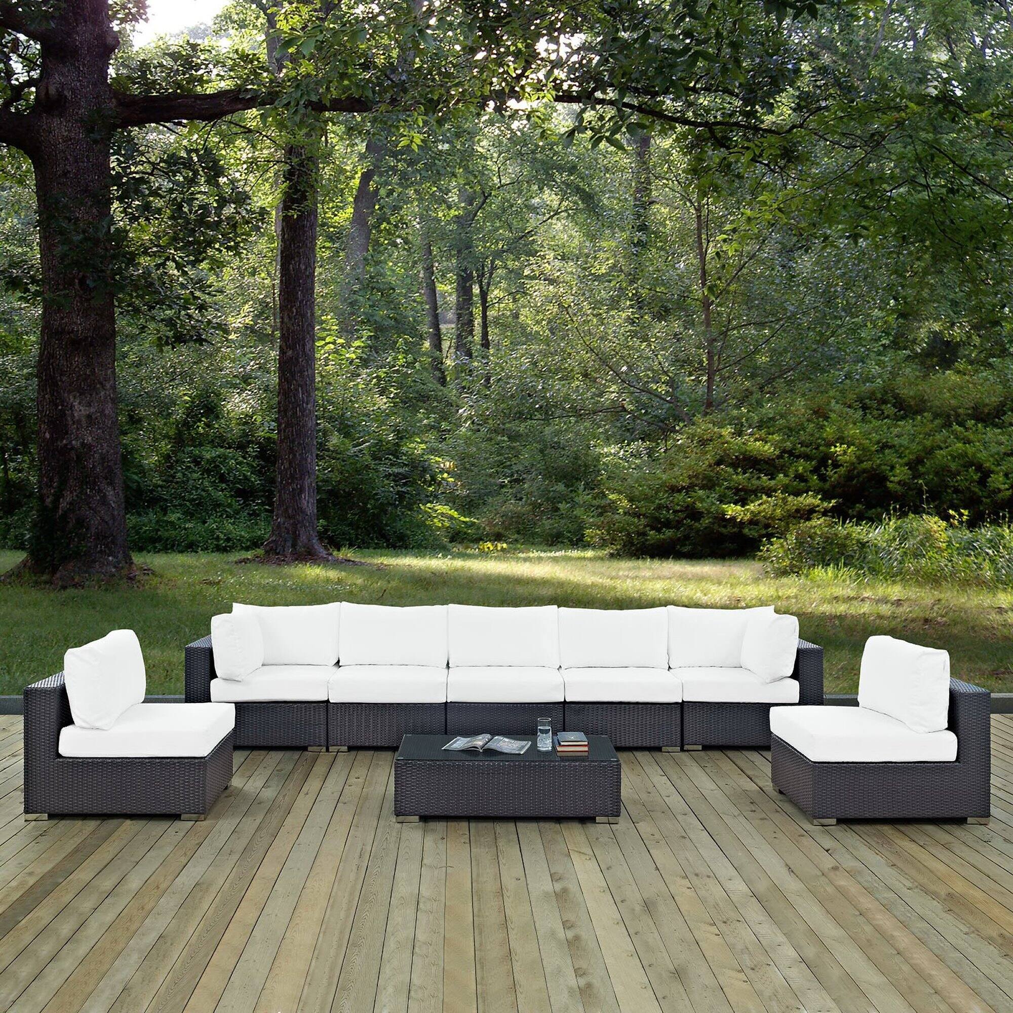 Alt View 3. Modway - Convene 8-Piece Outdoor Patio Sectional Set - Cushioned Modular Seating with Armrests - Espresso White.
