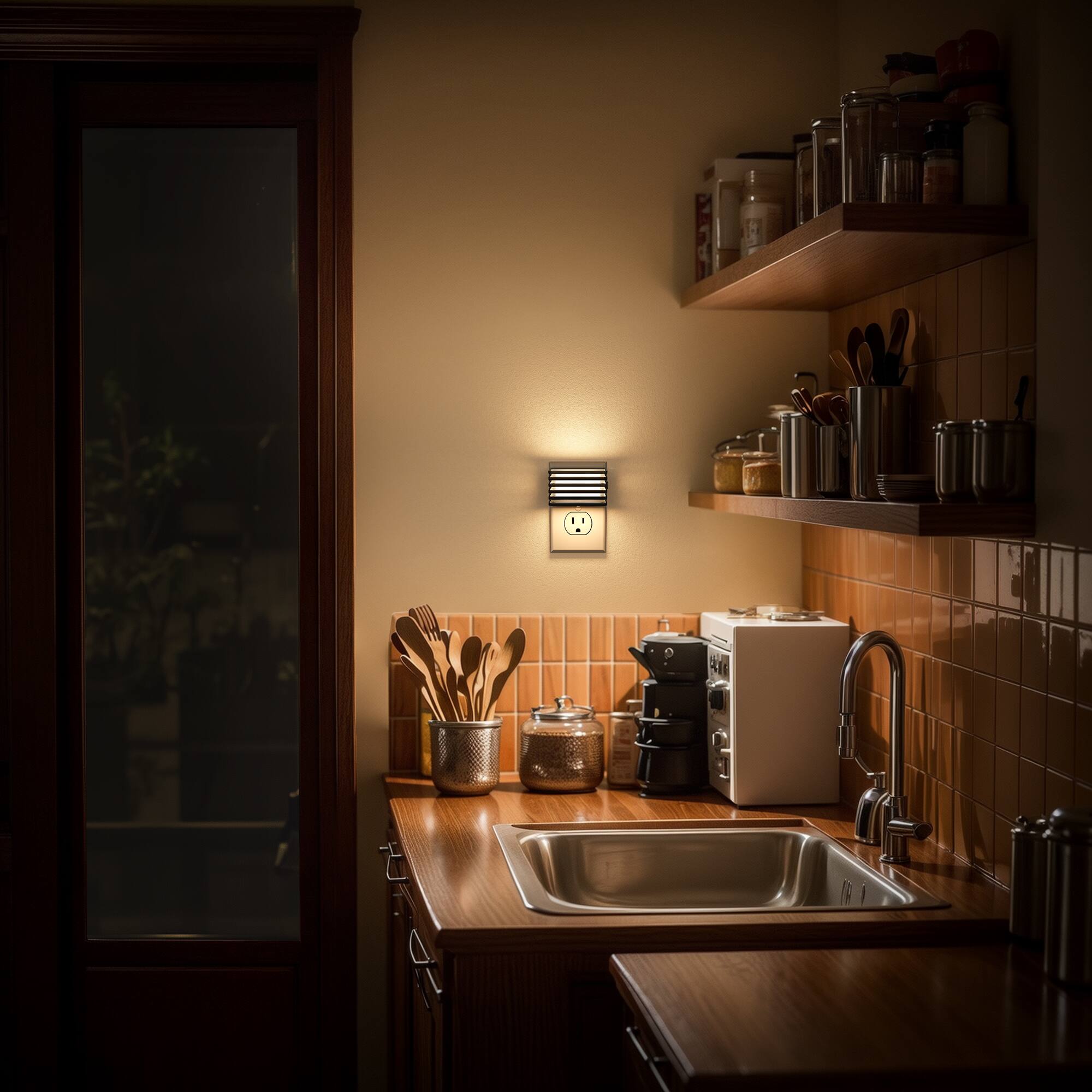 Left. Jandcase - JANDCASE 2-Pack 1W  Plug-in Night Light, 3000K Warm Glow, Up/Down Light, 3-Step Dimming, Color Memory, Dusk-to-Dawn - Black.