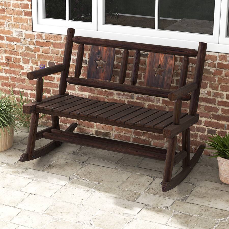 Costway 2 PCS Patio Rocking Bench Carbonized Wood Double Rocker Chair ...