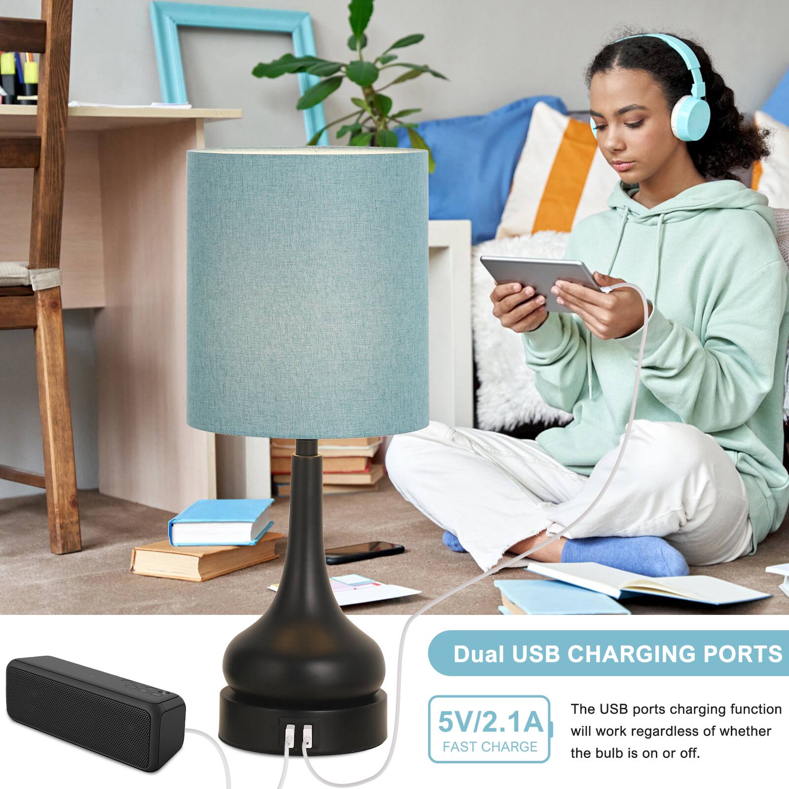Dual USB CHARGING PORTS

The USB ports charging function 5V/2.1A will work regardless of whether the bulb is on or off.