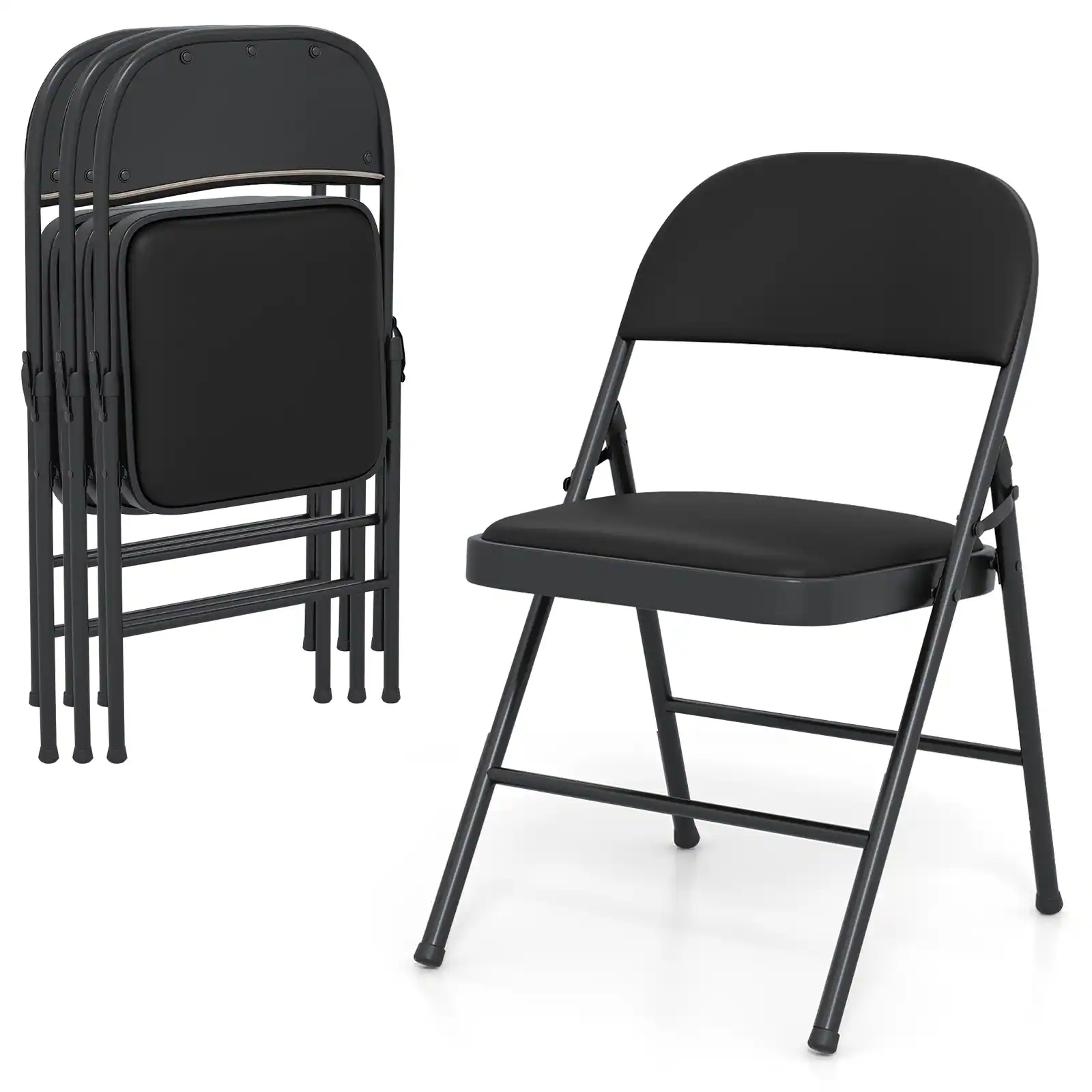 Alt View 6. Costway - Costway 4 PCS Folding Chairs with Metal Frame PVC Leather Stackable Chairs for Indoor - Black.