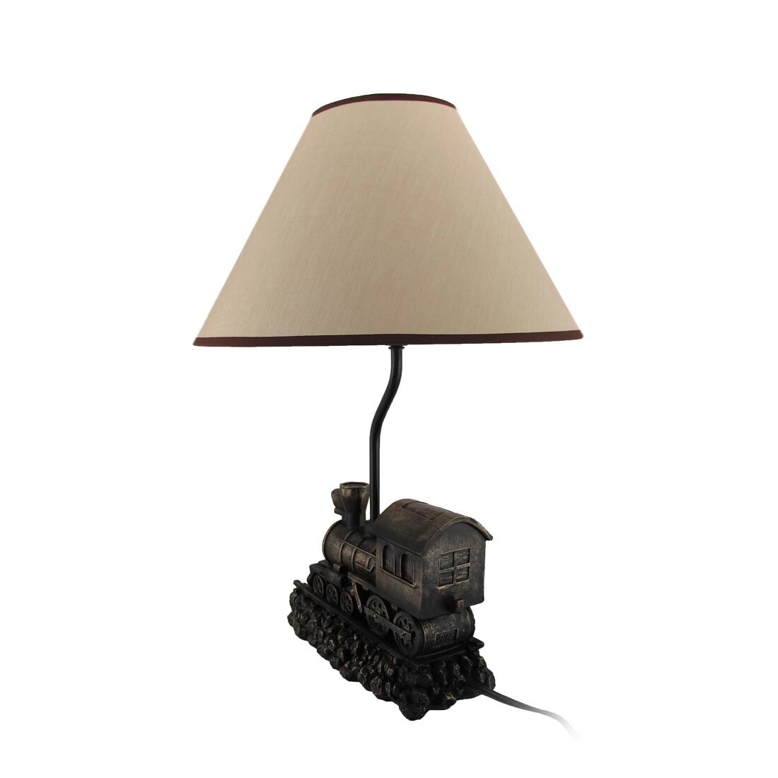 Alt View 2. Zeckos - Light in the Tunnel Steam Train Engine Table Lamp with Shade - Brown.