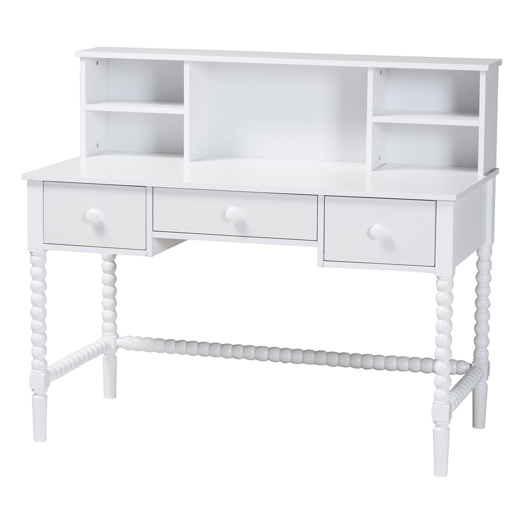 Front. Baxton Studio - Baxton Studio Archwood Writing Desk with Hutch - 3-Drawer Wood Desk with Bobbin Design, White - White.