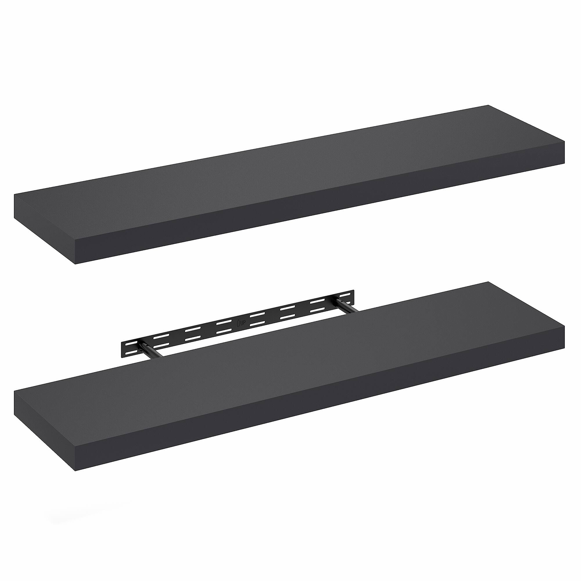 Alt View 3. Furinno - TANNA Floating Shelves for Wall Set of 2, 12 x 47 Wall Shelf, Wall Mounted Shelf with Invisible Bracket, 2-in Thick - Americano.