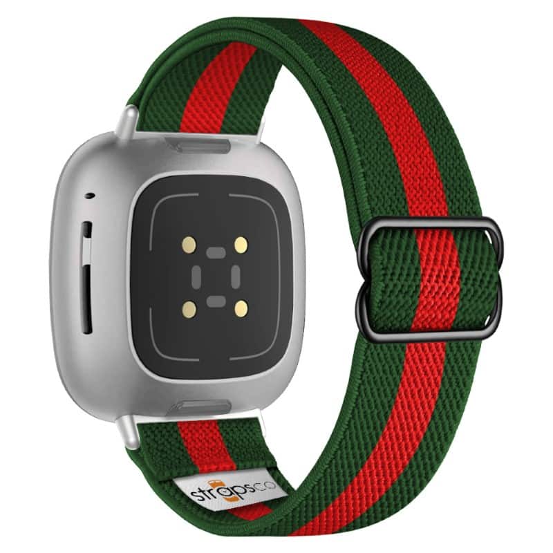 StrapsCo - Nylon Stretch Watch Band Strap For Fitbit Versa 4 - (Silver Hardware)