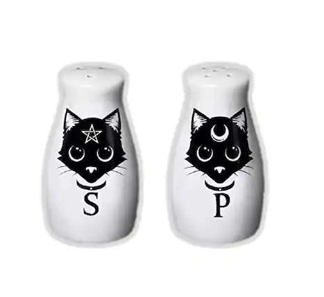 Front. Pacific Trading - Pacific Trading Magic Cats Kitchen Ceramic Salt and Pepper Shaker Set 3.4 Inch - White.