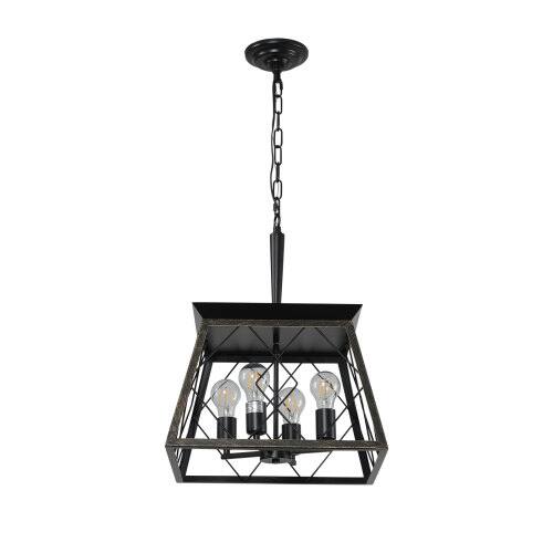 Alt View 3. LUCKY ONE - 16in Hanging Industrial Chandelier, 4-Light Black Gold Metal Cage Pendant for Dining Room Kitchen - Golden Black.