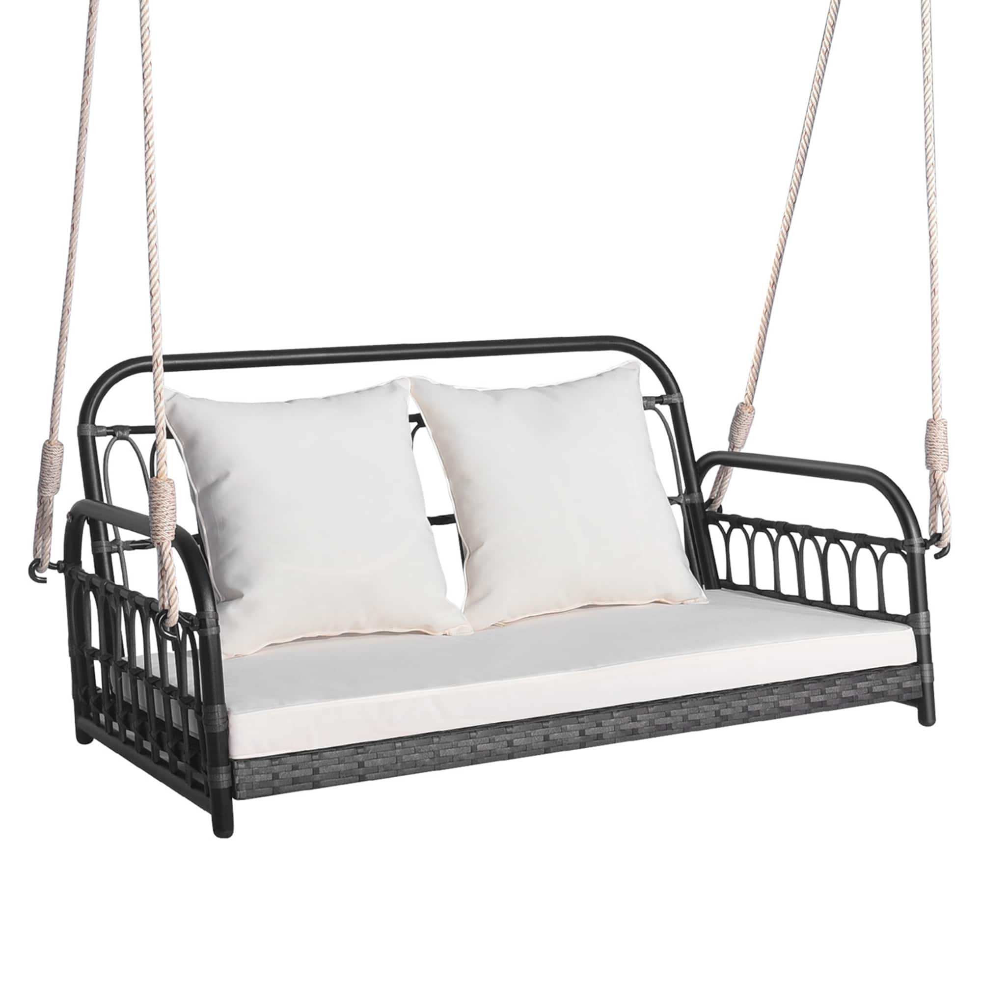 Costway - Patio Swing Chair 2-Person Hanging Seat Outdoor Wicker Loveseat Cushioned Porch - Mix Gray,Off White price history on PriceWatchPro