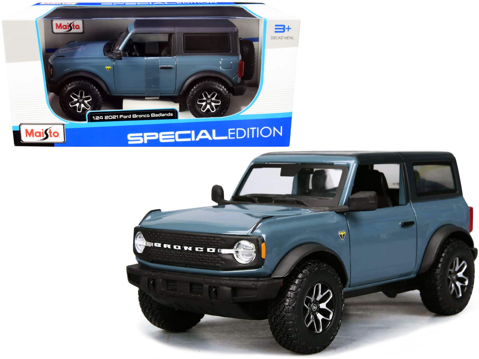 "2021 Ford Bronco Badlands Blue with Black Top ""Special Edition"" 1/24 Diecast Model Car by Maisto" price history on PriceWatchPro