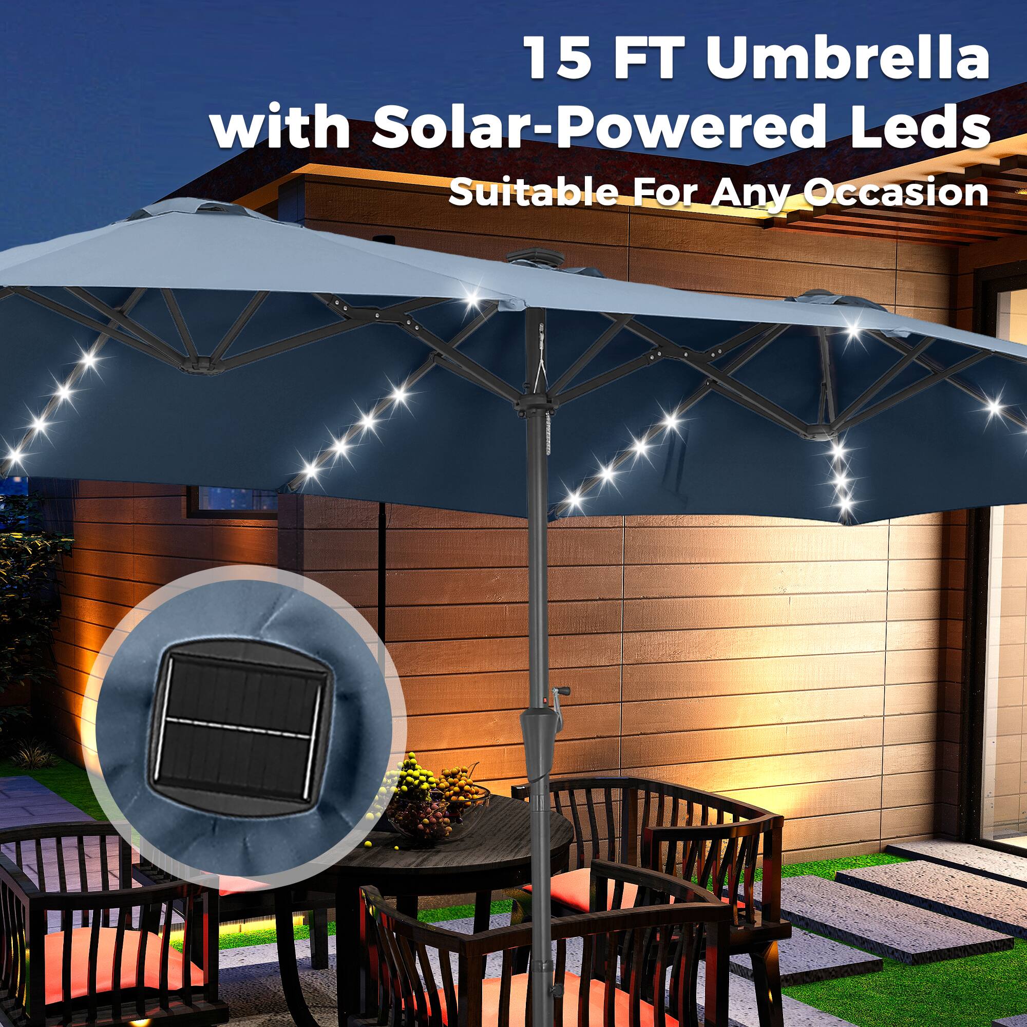 15 FT Umbrella with Solar-Powered Leds Suitable For Any Occasion