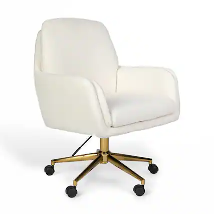 Front. Martha Stewart - Clara Upholstered Swivel Home Office Chair with Double Cushions - Off White Boucle/Polished Brass Frame.