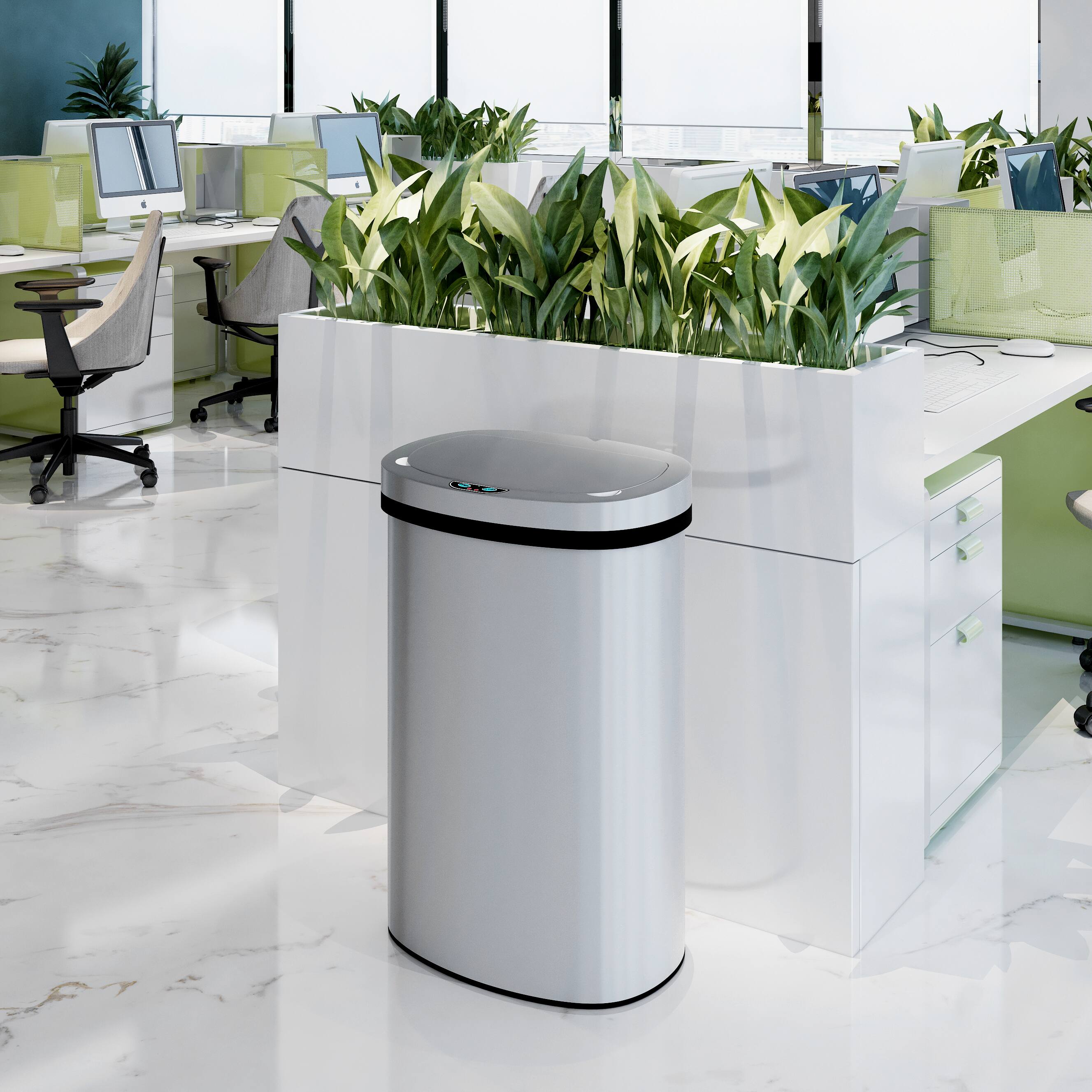 Alt View 4. Innovaze - 15.6 Gal./60 Liter Stainless Steel Oval Motion Sensor Trash Can - Silver.