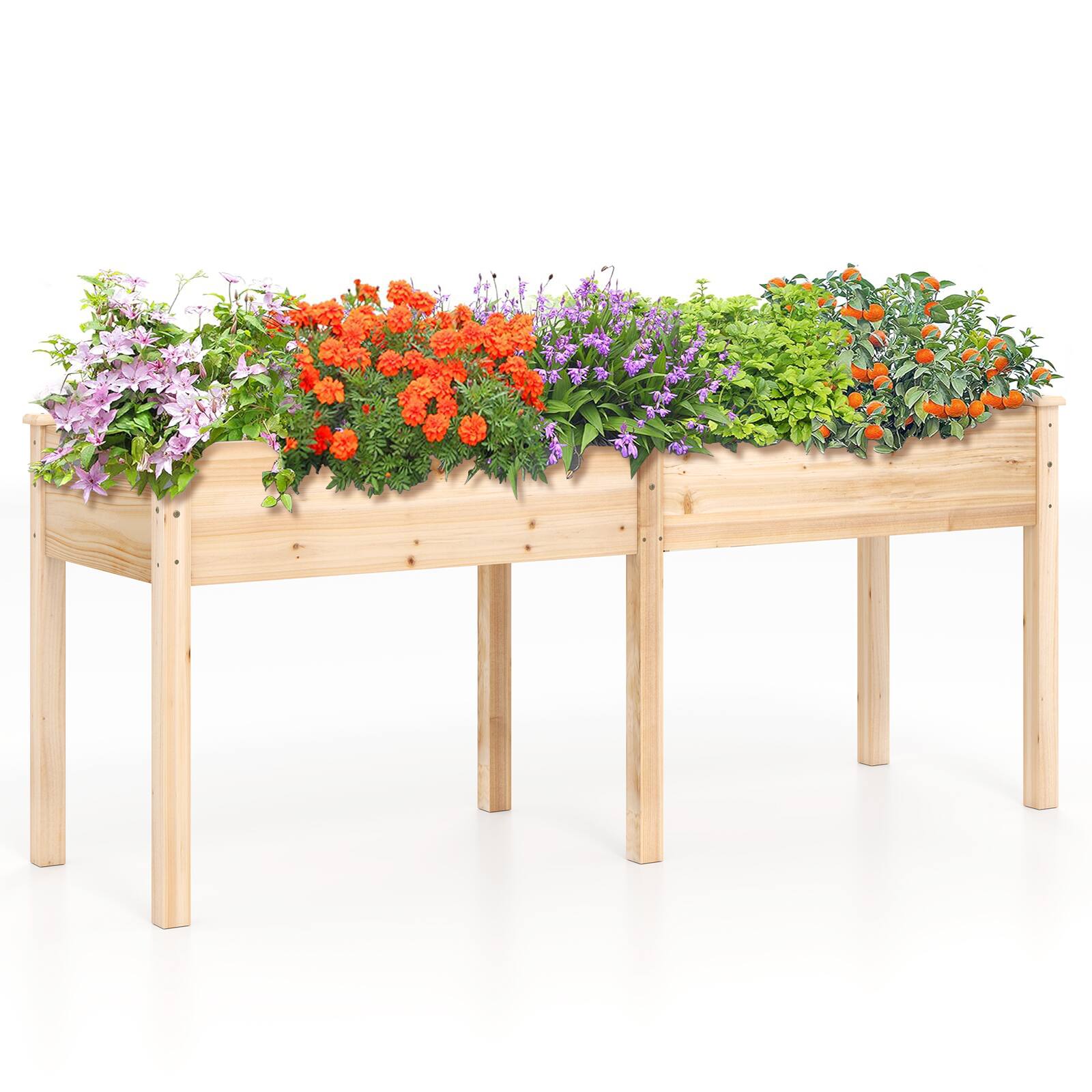 Ecooso - Fir Wood Elevated Raised Garden Bed with Divider Panel