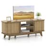 Costway - TV Stand for TV up to 55 Inch Television Cabinet with 2 Open Shelves Sliding Doors - Oak