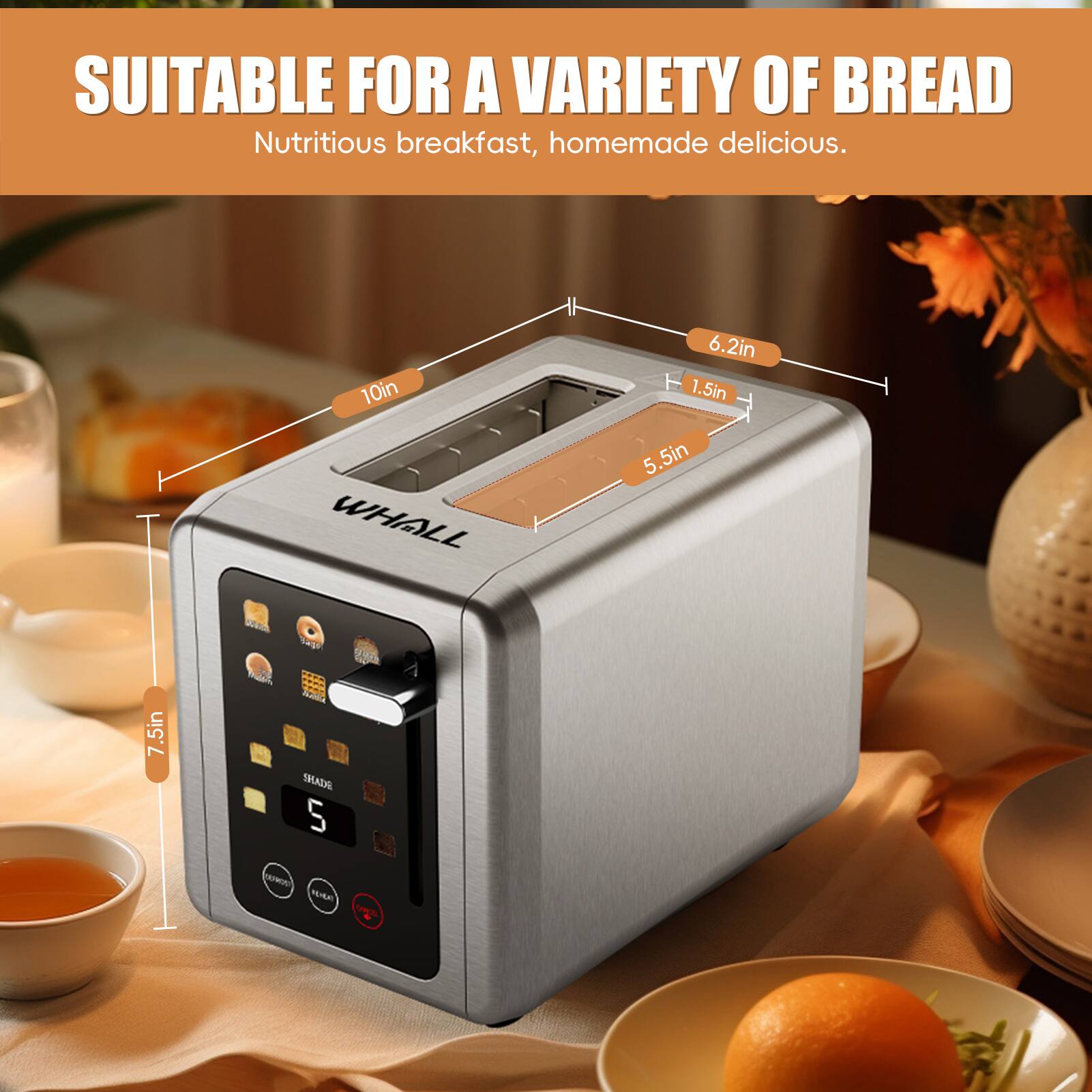 SUITABLE FOR A VARIETY OF BREAD  
Nutritious breakfast, homemade delicious.  

10in  
6.2in  
1.5in  
5.5in  
7.5in