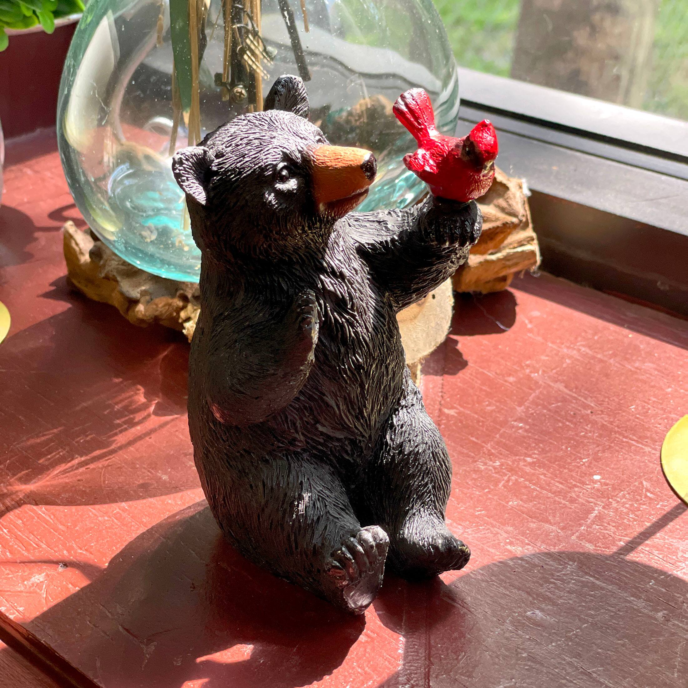 Alt View 5. Things2Die4 - Set of 2 Black Bear Statues with Birds, 5” Tall – Rustic Resin Animal Decor - Black.