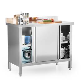 Winado - 39.3"L x 19.7"W x 31.5"H Stainless Steel Prep Table with 2-Tier Cabinet & Adjustable Feet & Rounded Safety Edge for Home - Silver