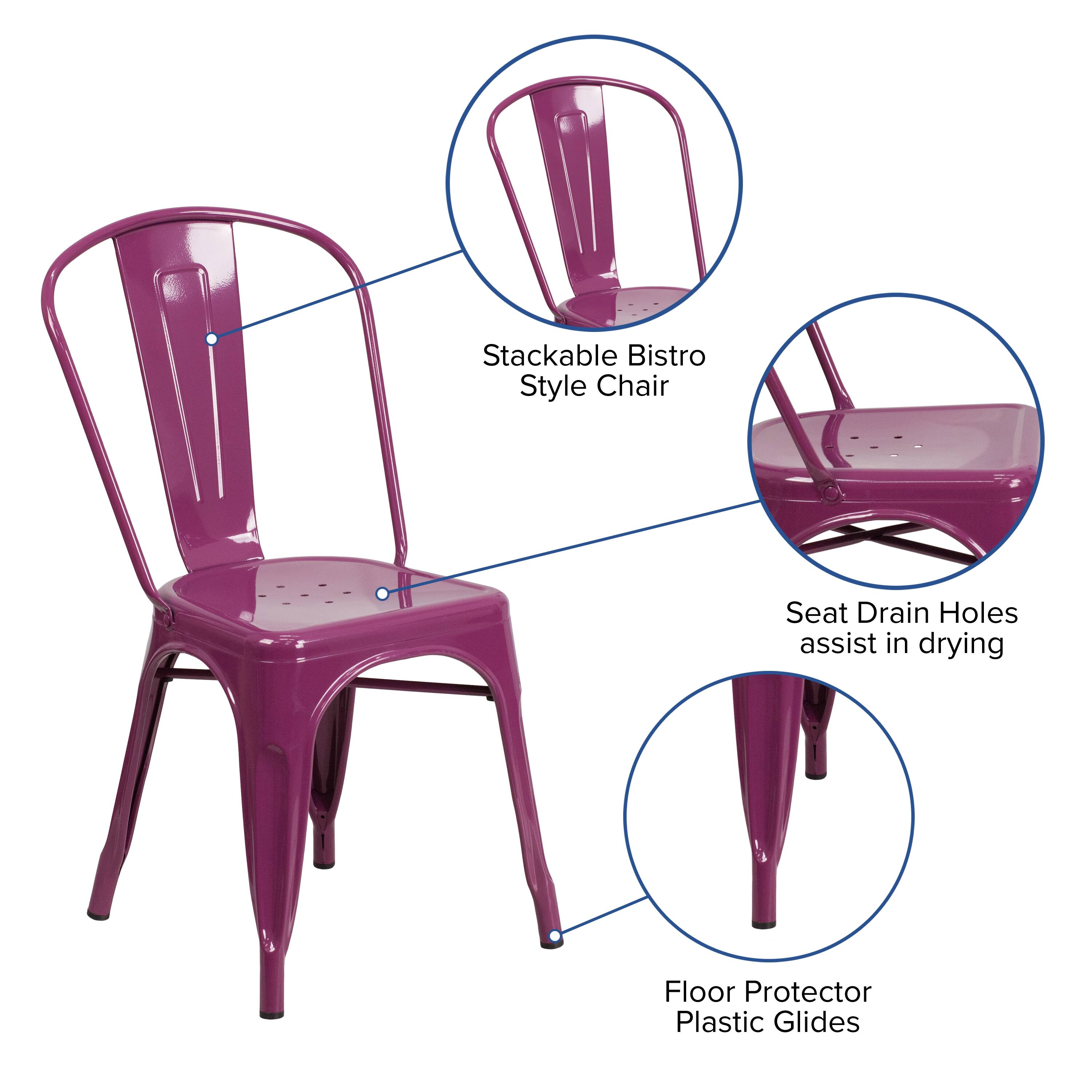 Stackable Bistro Style Chair Seat Drain Holes assist in drying Floor Protector Plastic Glides