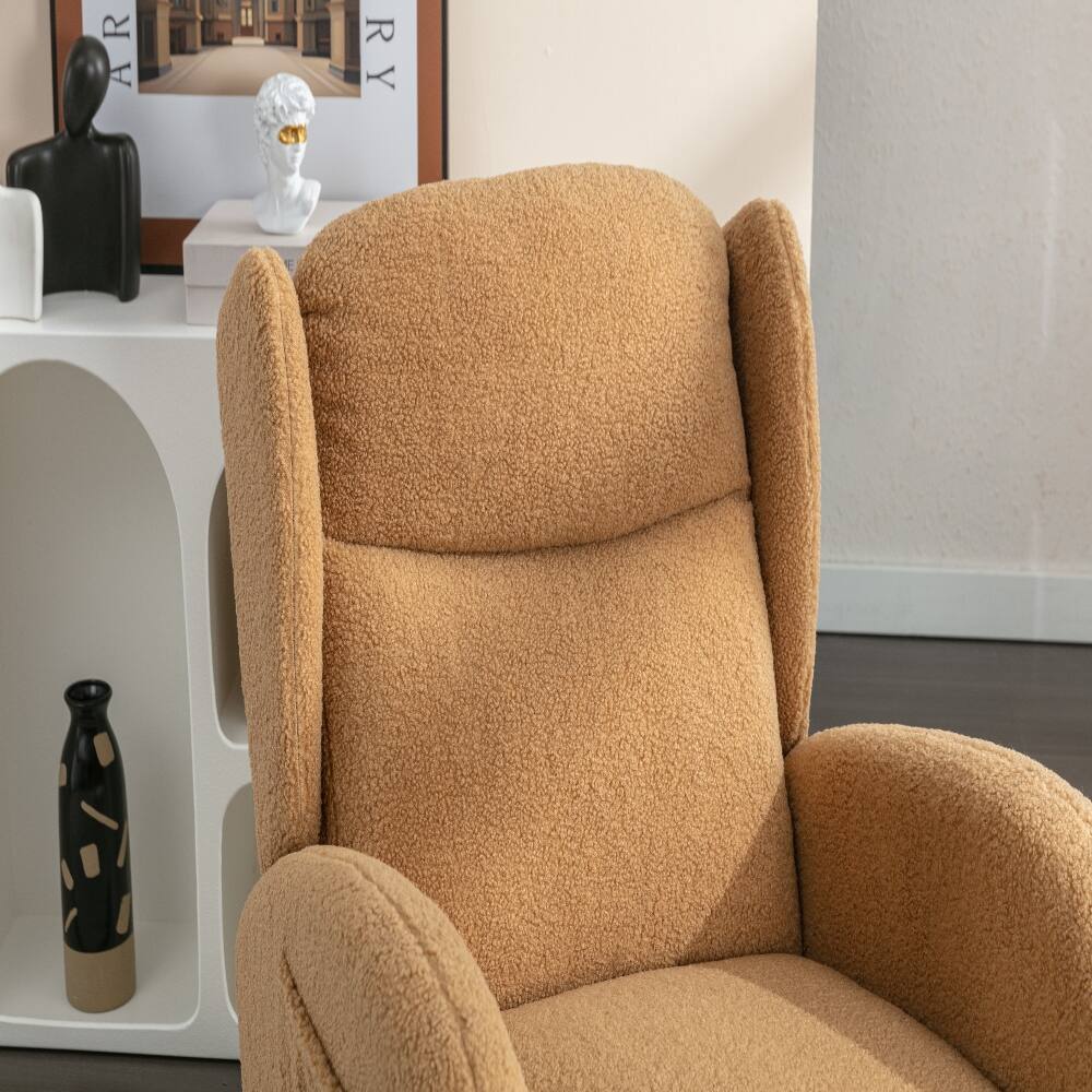 Alt View 4. Loheer - Loheer Teddy Fabric Rocking Chair Khaki Ergonomic Wooden Leg Chair for Living Room - Khaki.