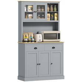 Homcom - Kitchen Pantry Storage Cabinet with Microwave Stand, 71" Modern Kitchen Hutch with Glass Doors, Storage Drawers - Gray