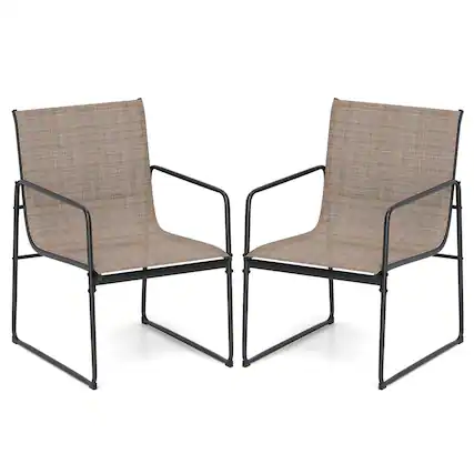 Front. Costway - Costway 2 PCS Outdoor Dining Chairs Patio Furniture Chair with Breathable Seat & Backrest - Mix Brown + Black.