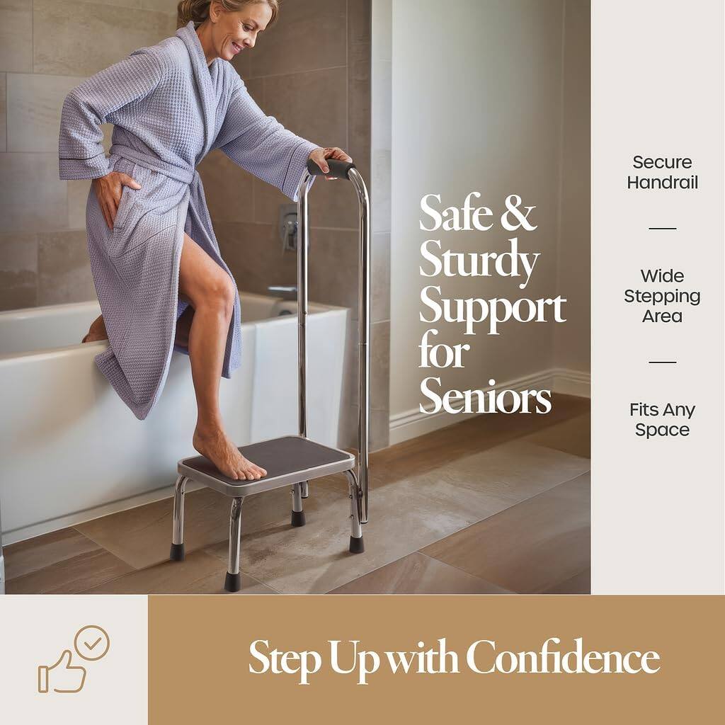 Secure Handrail  
Safe & Sturdy Support for Seniors  
Wide Stepping Area  
Fits Any Space  

Step Up with Confidence