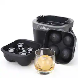 Sugift - 4-Cavity Clear Ice Ball Maker with Insulated Bucket and BPA-Free Silicone Tray - Black
