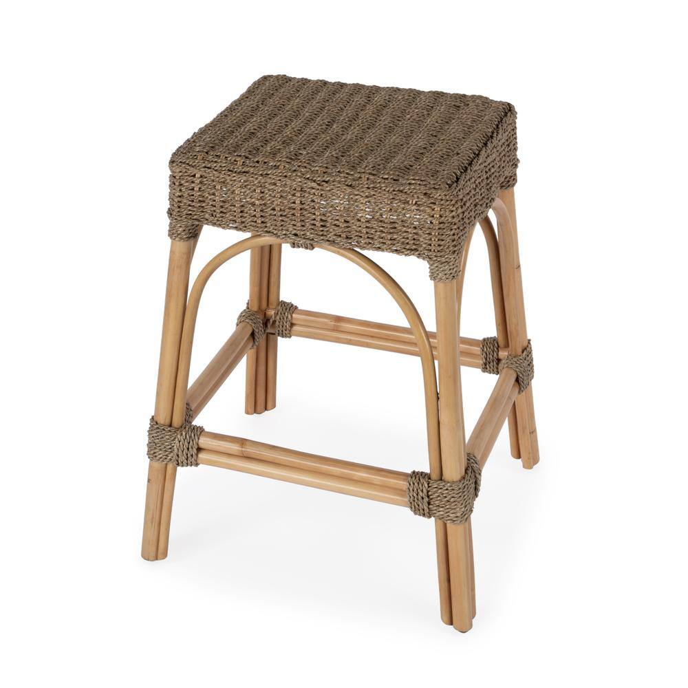 Alt View 1. Butler Specialty - Robias 24.5 Rectangular Rattan & Mendong Grass 24.5" Counter Stool - Light Brown.