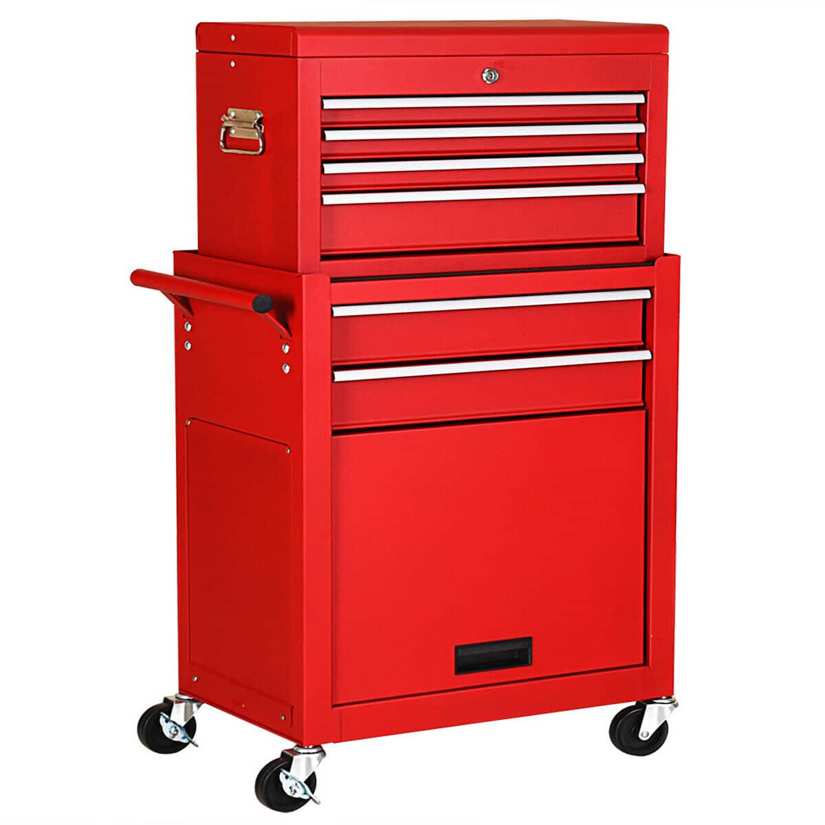 Gymax - 2 in 1 Rolling Cabinet Storage Chest Box Garage Toolbox Organizer w/ 6 Drawers - Red