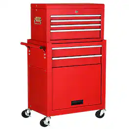 Gymax - 2 in 1 Rolling Cabinet Storage Chest Box Garage Toolbox Organizer w/ 6 Drawers - Red