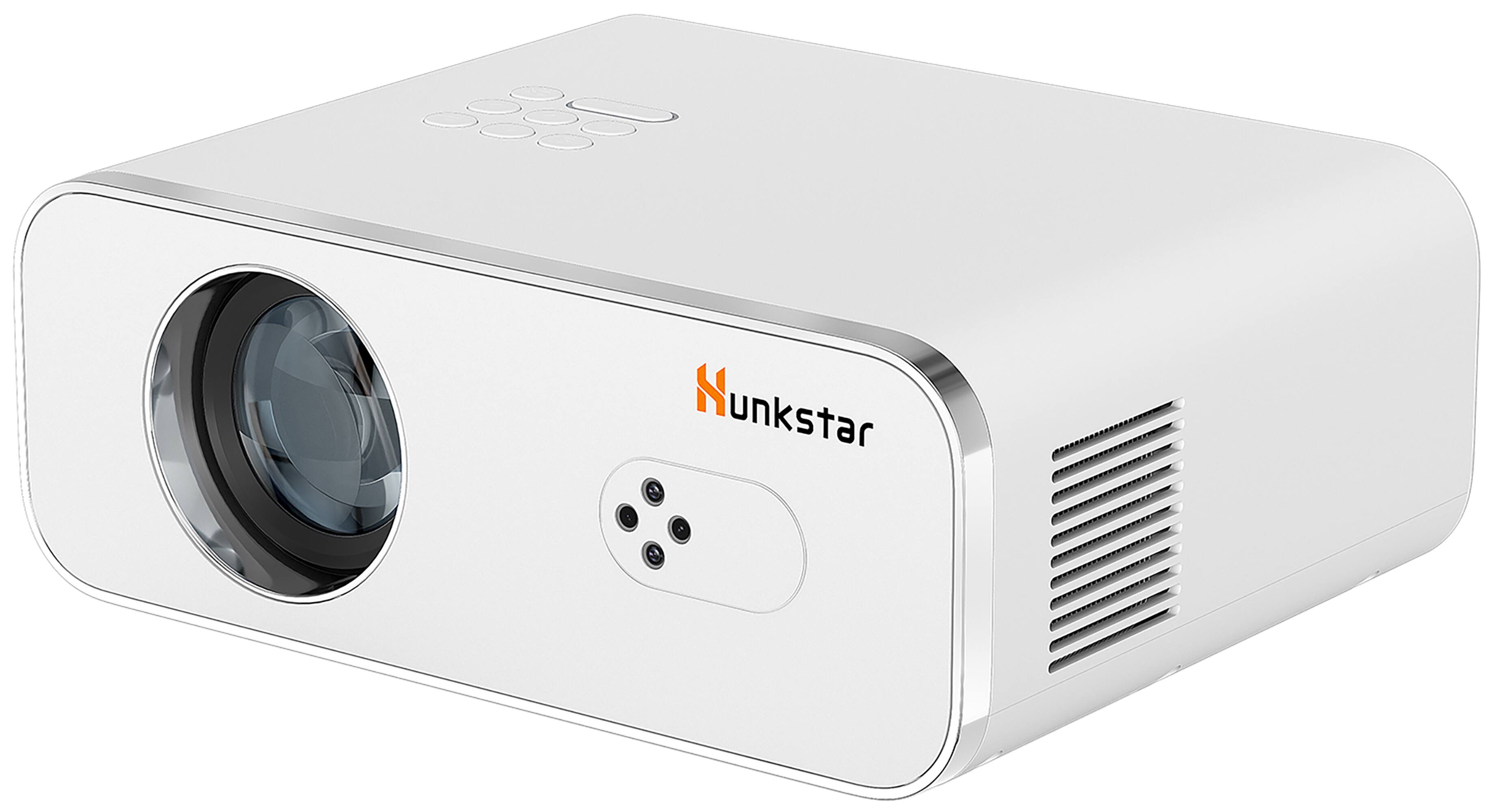 Left. Hunkstar - Home Theater Projector, 1080P FHD 1000 ANSI, Auto Focus & 6D Keystone, 10W Speakers, WiFi 6 & Bluetooth, 4K Decoding - White.