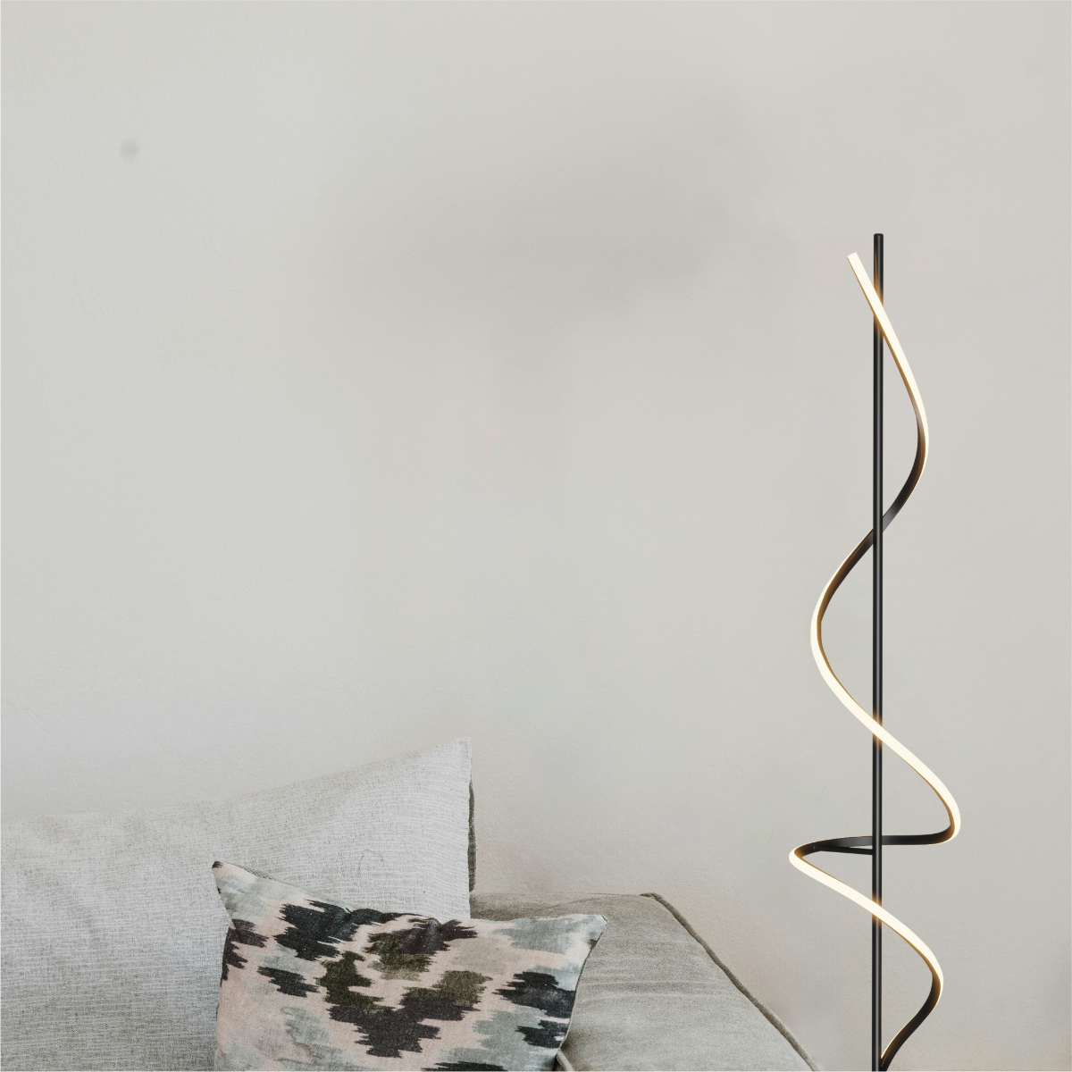Alt View 2. Infibrite - Sculptural Curve 24W LED Floor Lamp 51 Inch, 3000K Warm White, Stepless Dimming, Matte Black - White.
