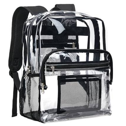 Front. Vulpecula Spade - Clear Backpack Heavy Duty - Clear Bookbag Large See Through Backpack Plastic Transparent Backpacks for College Work - Black.