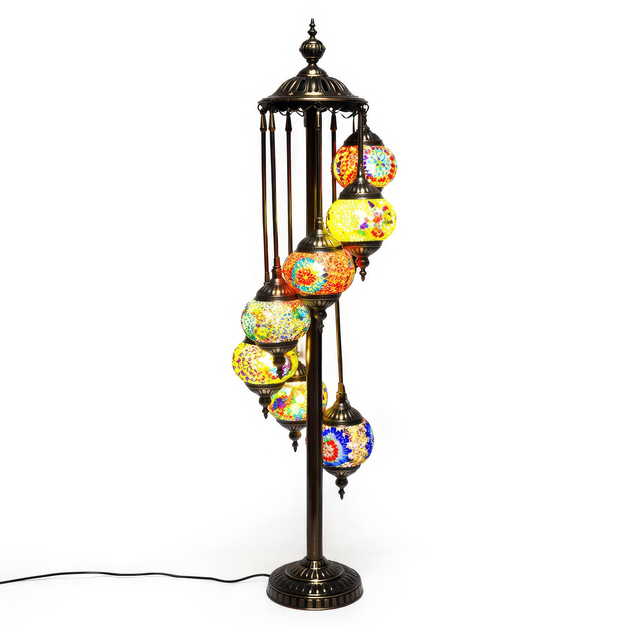 Angle. FC Design - 46"H Antique Bronze Mosaic 7-Light Staircase Turkish Lamp.