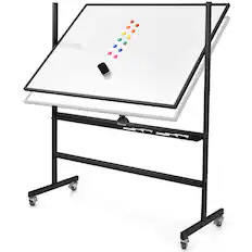 Front. Costway - Costway 48''x36'' Mobile Magnetic Double-Sided Reversible Whiteboard Height Adjust - White+Black.