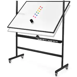 Costway - 48''x36'' Mobile Magnetic Double-Sided Reversible Whiteboard Height Adjust - White + Black