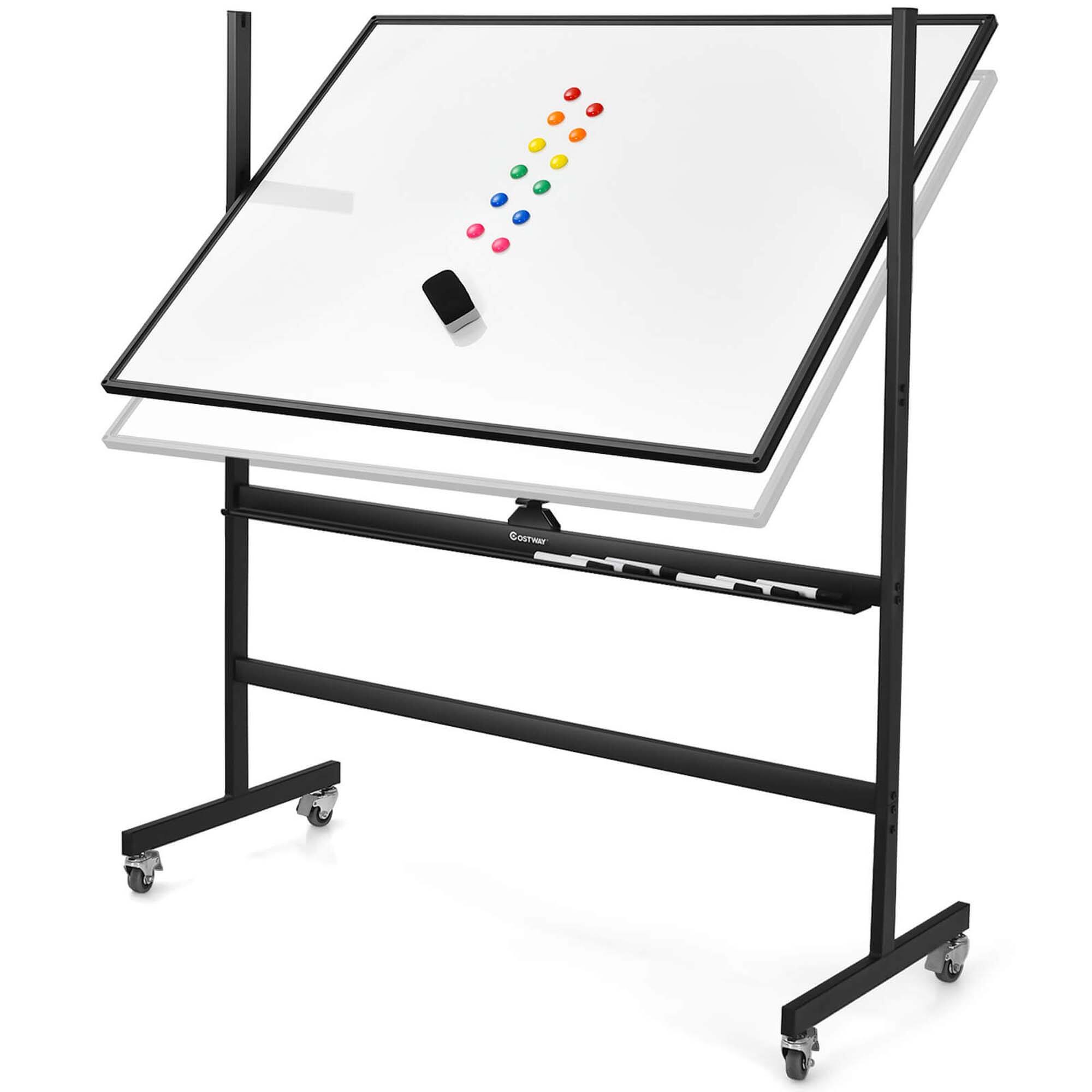Front. Costway - Costway 48''x36'' Mobile Magnetic Double-Sided Reversible Whiteboard Height Adjust - White + Black.
