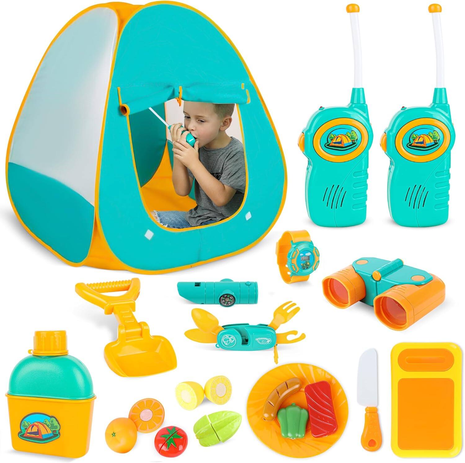 Front. Toyvelt - Kids Full Camping Gear Tent Set with Walkie Talkies.